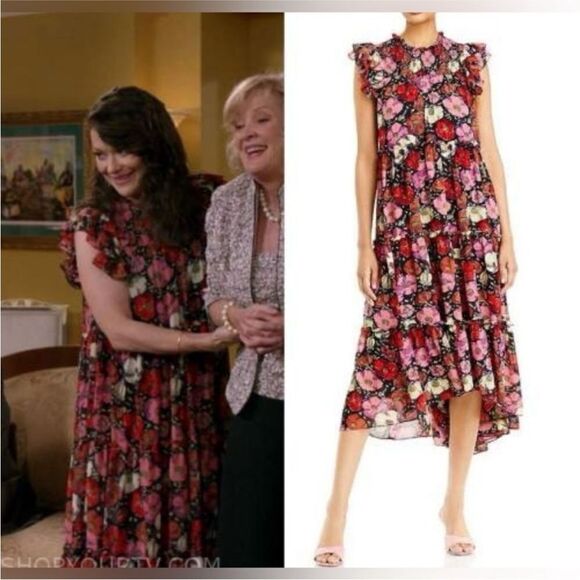 Cinq à Sept High Low Floral Dress - Pink and Black, US0 - Picture 3 of 13